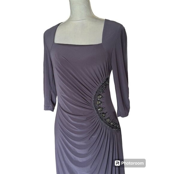 Adrianna Papell Beaded Gown Ruched Waist Elbow Sleeve Mother Of The Bride FLAW - Picture 1 of 13